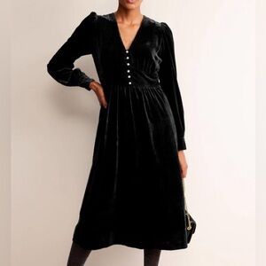 NWT Boden Black Long Sleeve Elise Velvet Jewel Midi Dress